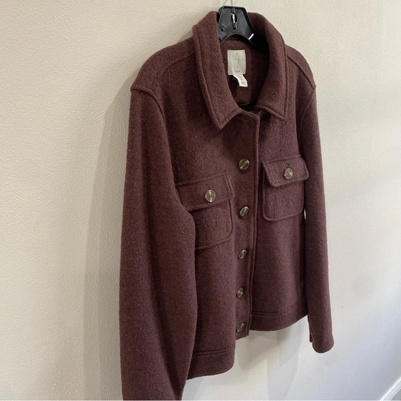 Joie | Mulberry Color Wool Blend Boiled Cropped Shacket - Picture 5 of 10